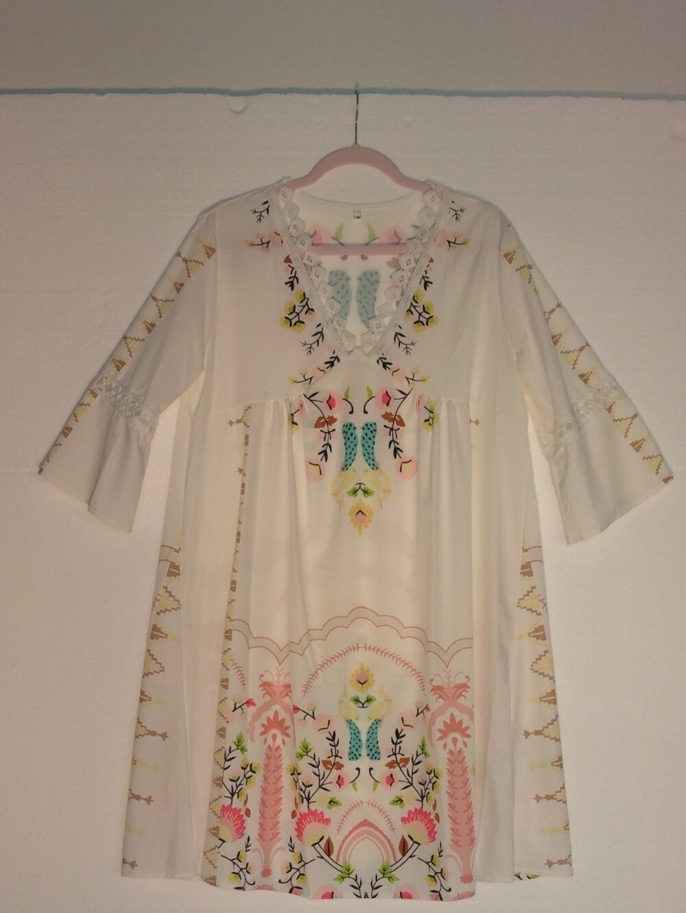 Boho Embroidered White Floral Tunic Dress